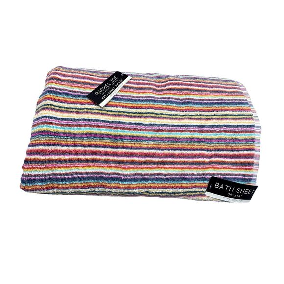 Rachel Zoe Multicolor Striped Bath Sheet 34x64 Oversized Towel w/ Locker Loop - Picture 1 of 5